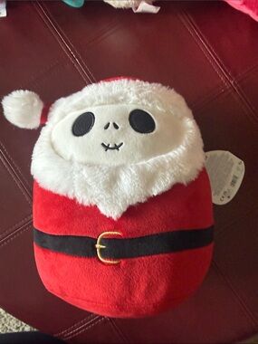 Jack Skellington Santa Skull Plush Holiday Squishmallow-Style Red & White 9”